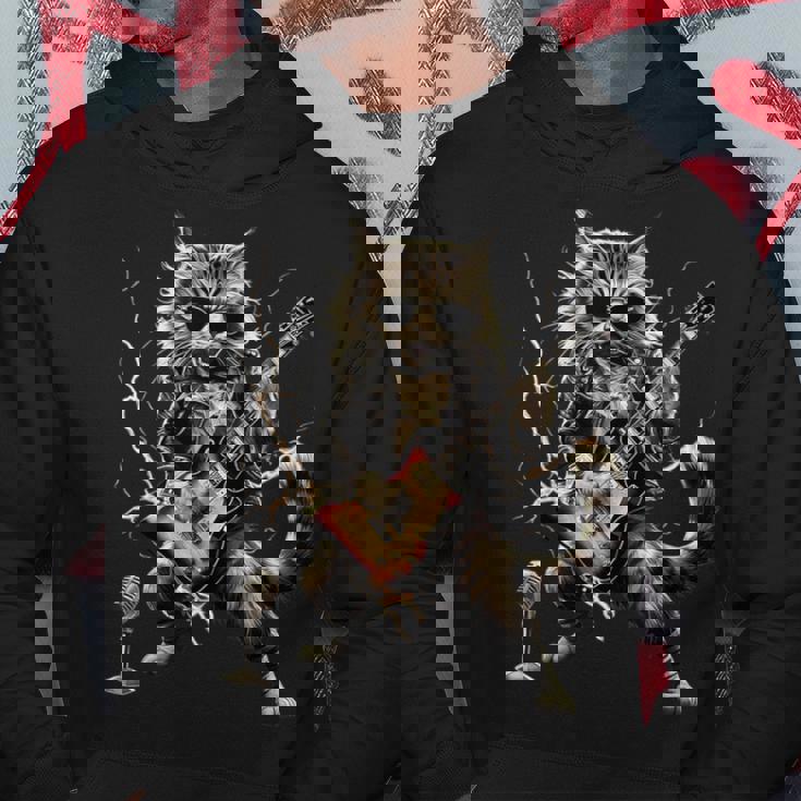 ギターを弾くロックキャット 面白いギター猫 パーカー 面白い贈り物