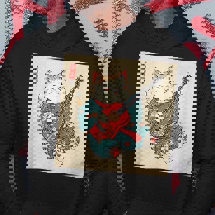 ギター奏でる猫 着物姿 ヴィンテージ 日本美術 面白い パーカー 面白い贈り物