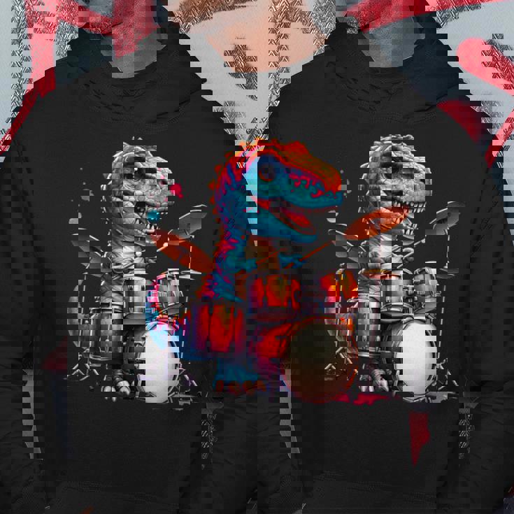 クールなt-Rex恐竜ドラマー音楽バンドデザイン。 パーカー 面白い贈り物