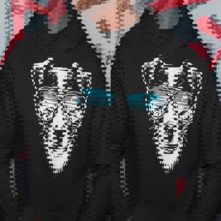 クールなジャック ラッセル テリア犬サングラス グラフィック デザイン パーカー 面白い贈り物