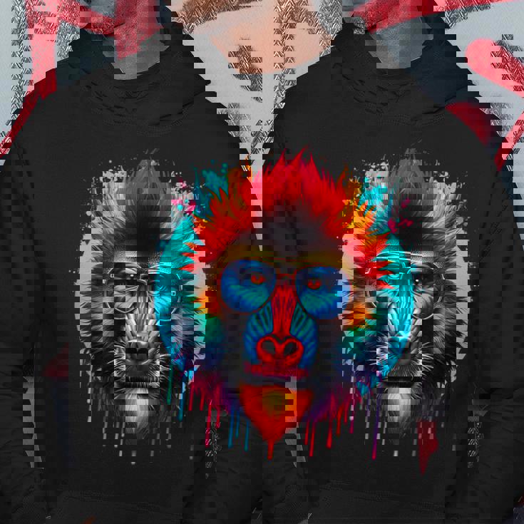 クールなタイダイサングラスマンドリルイラストアート パーカー 面白い贈り物