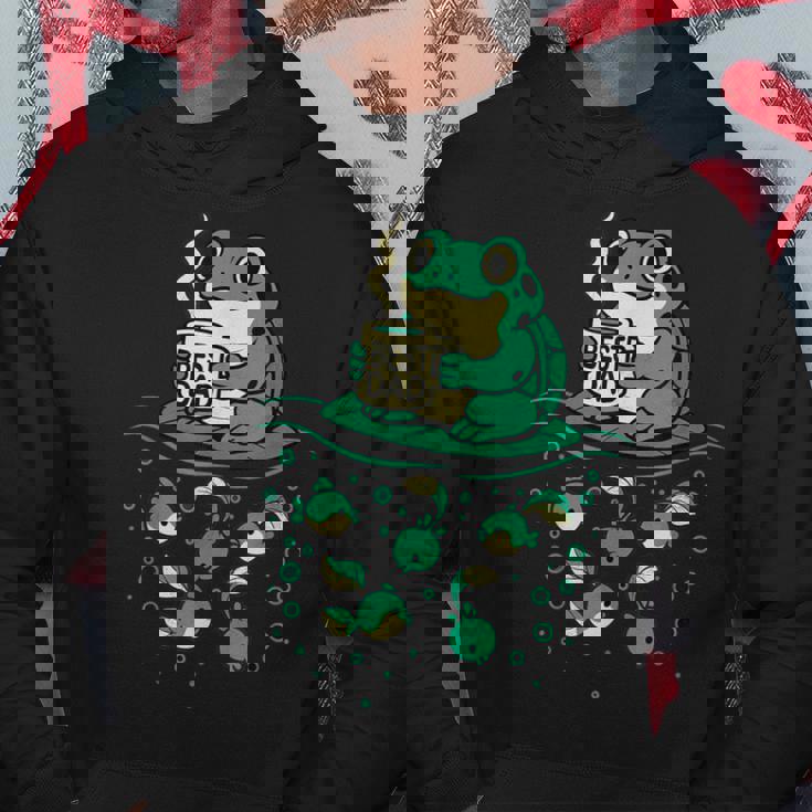 コーヒーとオタマジャクシのアートで面白い最高のお父さんカエル パーカー 面白い贈り物