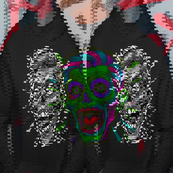 サイケデリック ゾンビヘッド ホラーアート 不気味なアンデッド パーカー 面白い贈り物