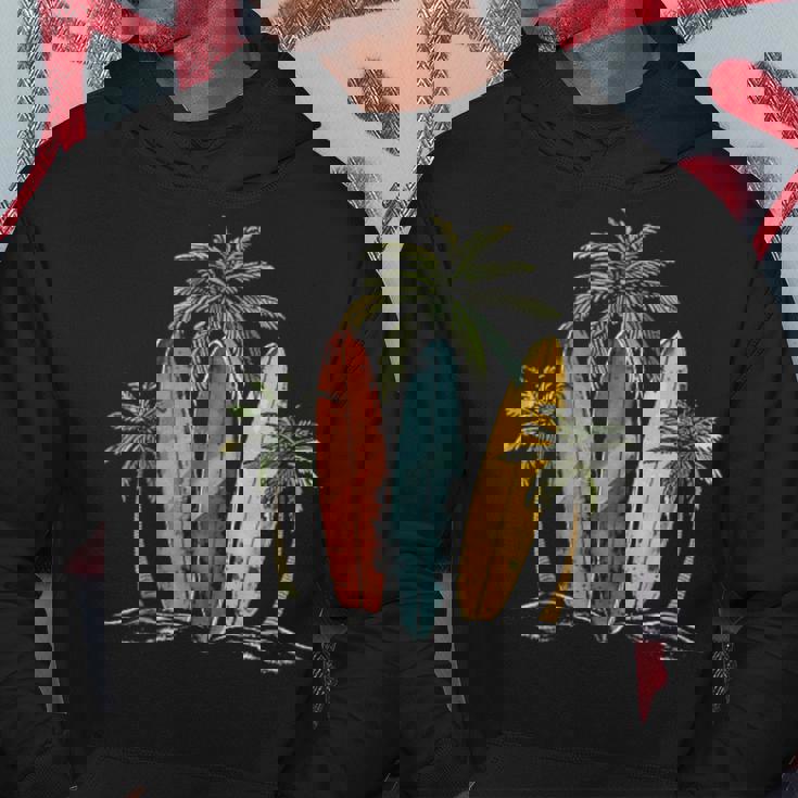 サーファー ヴィンテージ サーフボード ヤシの木 ビーチ サーフィン パーカー 面白い贈り物