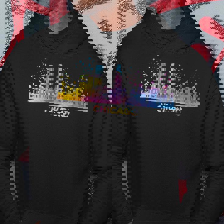 シカゴのスカイライン カラフル 街並み シカゴ パーカー 面白い贈り物