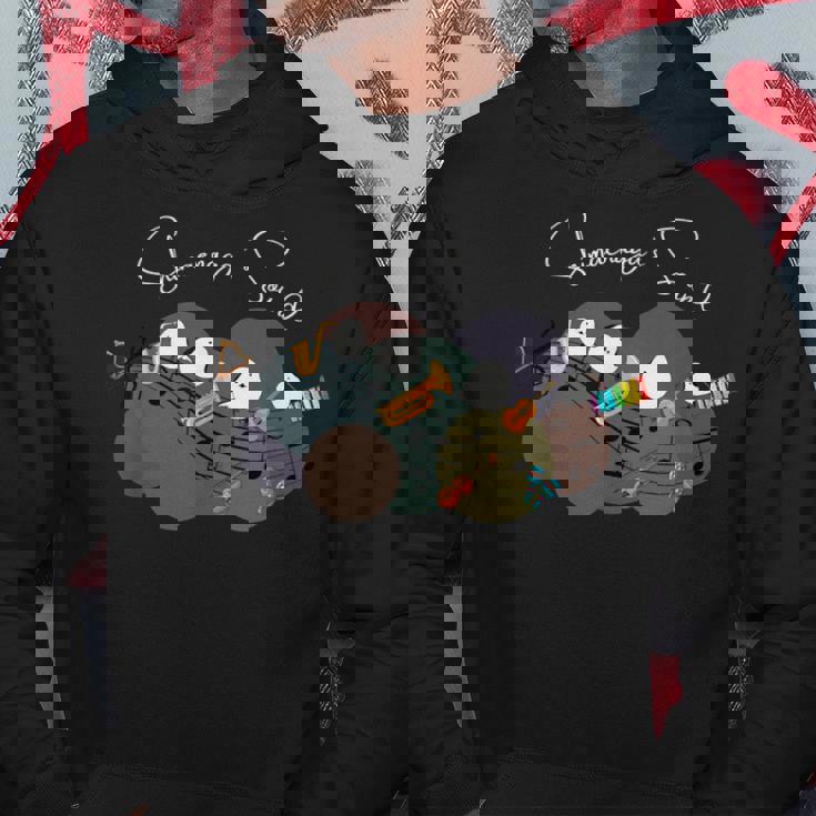 シマエナガ 楽器 トランペット サックス バイオリン ギター 音符 仲良し 可愛い 音楽好き パーカー 面白い贈り物