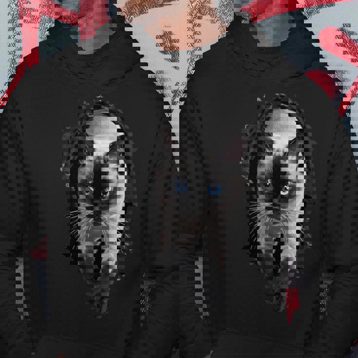 シャム猫が破れた布を突き破り、猫好きに最適です。 パーカー 面白い贈り物