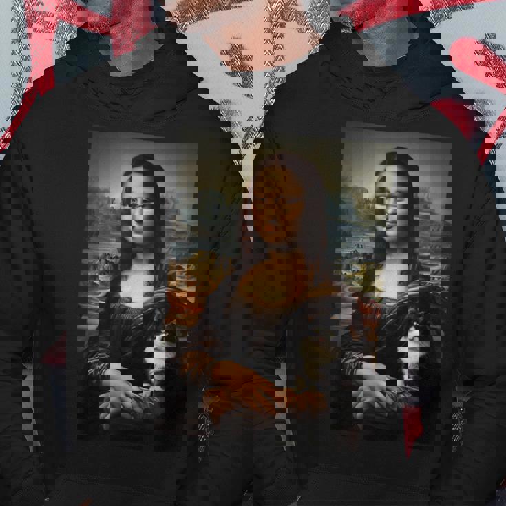 スノーシュー 猫 モナリザ 絵画 アート ママ お父さん パーカー 面白い贈り物