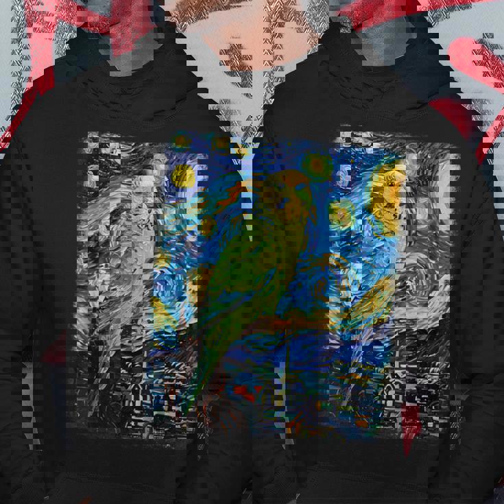 セキセイインコ オウム 鳥 星月夜 絵画 パーカー 面白い贈り物