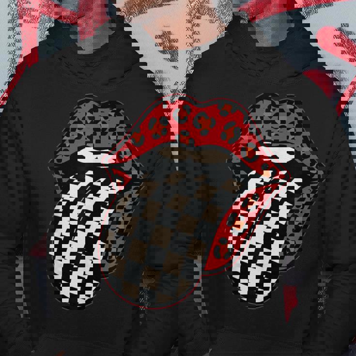 チェック 舌 赤 ヒョウ 唇 レース パーカー 面白い贈り物