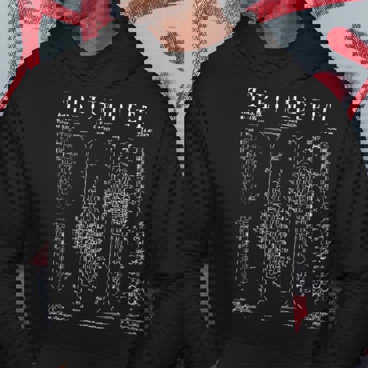 トランペットヴィンテージ特許トランペティスト図面プリント パーカー 面白い贈り物