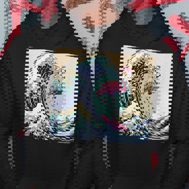 トロピカルピンク フラミンゴ グレートビッグウェーブサーファー オーシャンビーチ パーカー 面白い贈り物