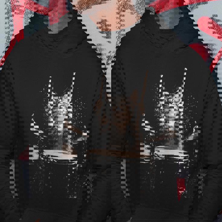 ドラムを叩く猫 面白い猫 ドラマー メンズ 半袖 おもしろ パーカー 面白い贈り物