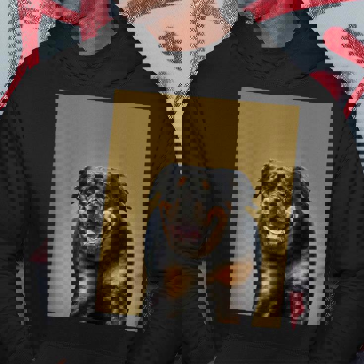 ハッピーロットワイラー犬自撮りポートレート パーカー 面白い贈り物