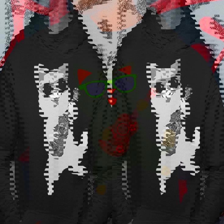 ハワイアンウケ猫遊びウクレレバッジポケット パーカー 面白い贈り物