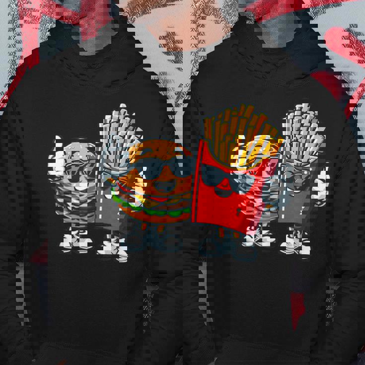 ハンバーガーフライドポテトファーストフード愛好家アート 面白いユーモアコンボプリント パーカー 面白い贈り物