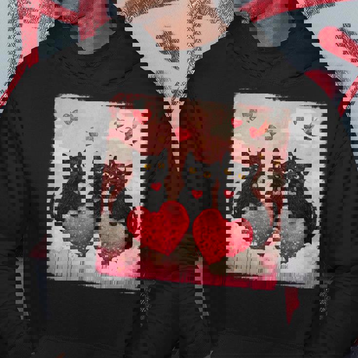 ハートのある黒猫 バレンタインデー アートペインティング パーカー 面白い贈り物