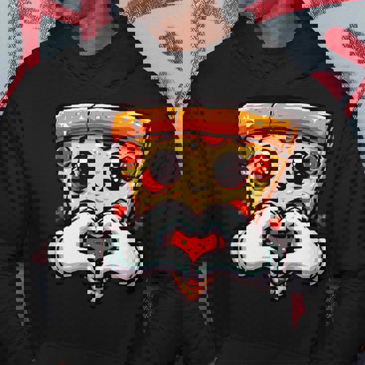 ハートの手でペパロニピザのスライス、かわいいピザ パーカー 面白い贈り物