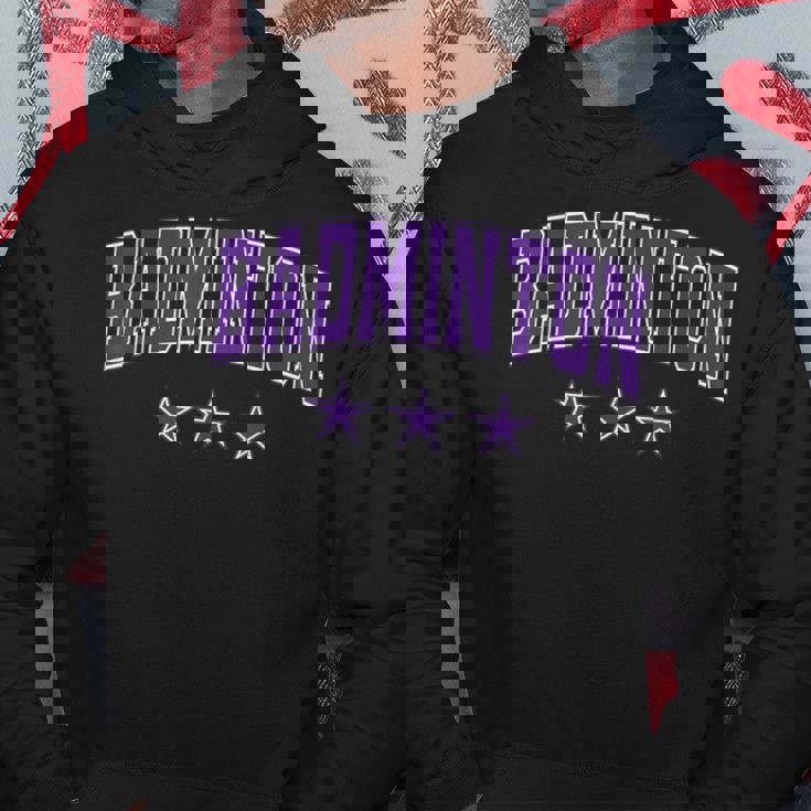 バドミントン オールパープル スター クラシック レトロ 代表チームのテキスト パーカー 面白い贈り物