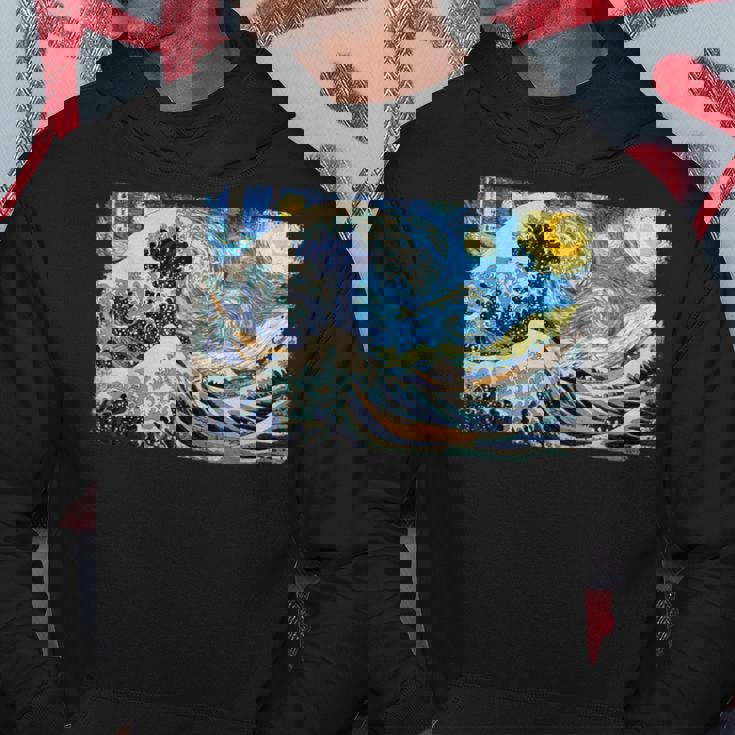 バンゴッホの星空と北斎の富嶽三十六景波絵の融合 パーカー 面白い贈り物