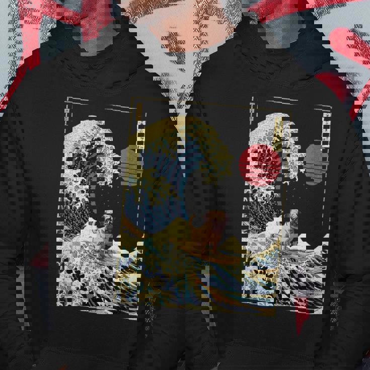 パグ 和 神奈川 波 おもしろ サーフ 犬 パーカー 面白い贈り物