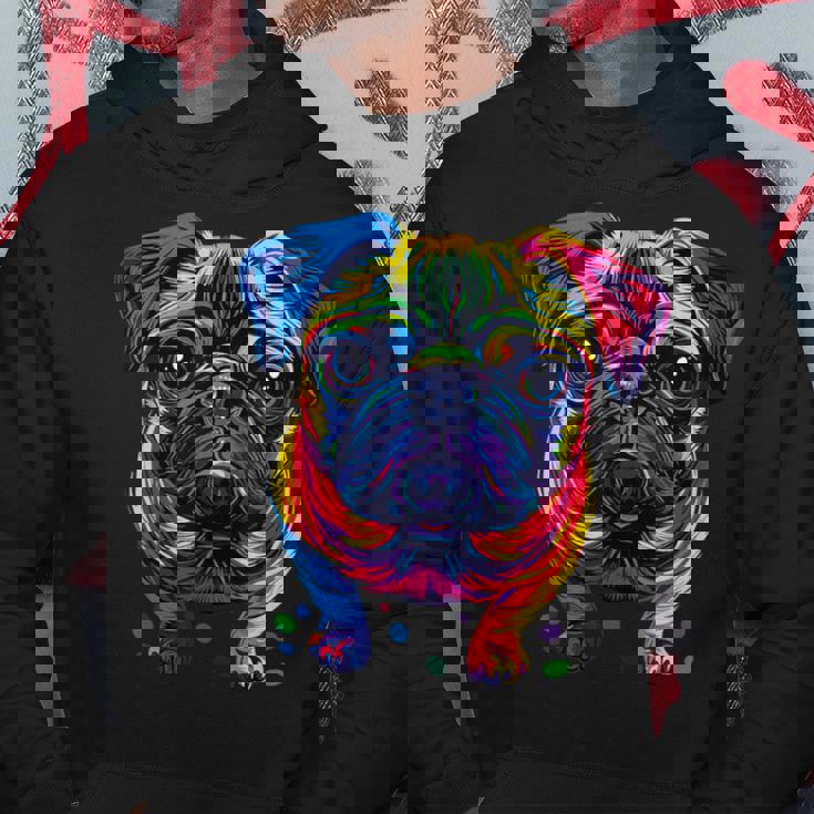 パグ犬 カラフルカラー ポップアート レインボー カーリン キュート パグ パーカー 面白い贈り物