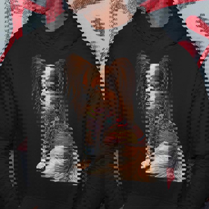 パピヨン犬 日本の伝統的なドラゴンタトゥー イレズミ パーカー 面白い贈り物