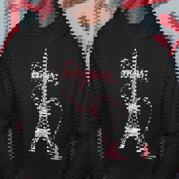 パリフランス エッフェル塔 ボンジュール 体操リボンとリボン パーカー 面白い贈り物