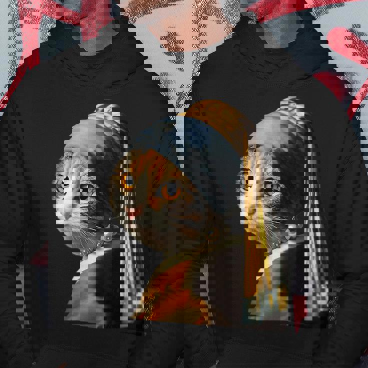 パールイヤリング付き猫 フェルメール パーカー 面白い贈り物