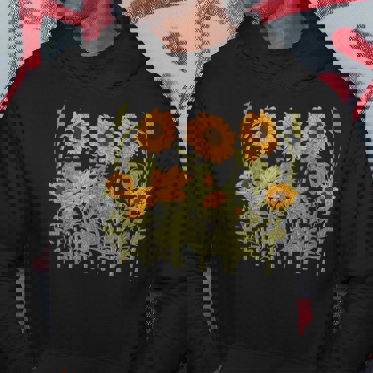 ヒマワリ 野花 ヴィンテージ ボタニカル 植物 ガーデニング パーカー 面白い贈り物