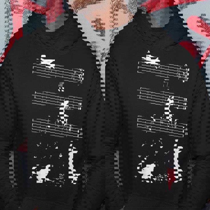 ピアノ音符 遊び心のある猫 パーカー 面白い贈り物