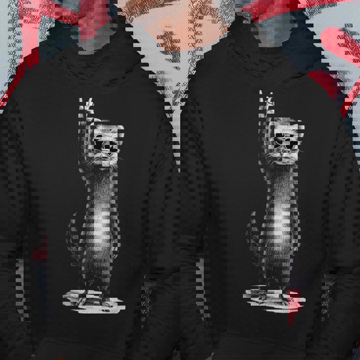 フェレット ロックミュージック レトロ ヴィンテージ ペット愛好家 パーカー 面白い贈り物