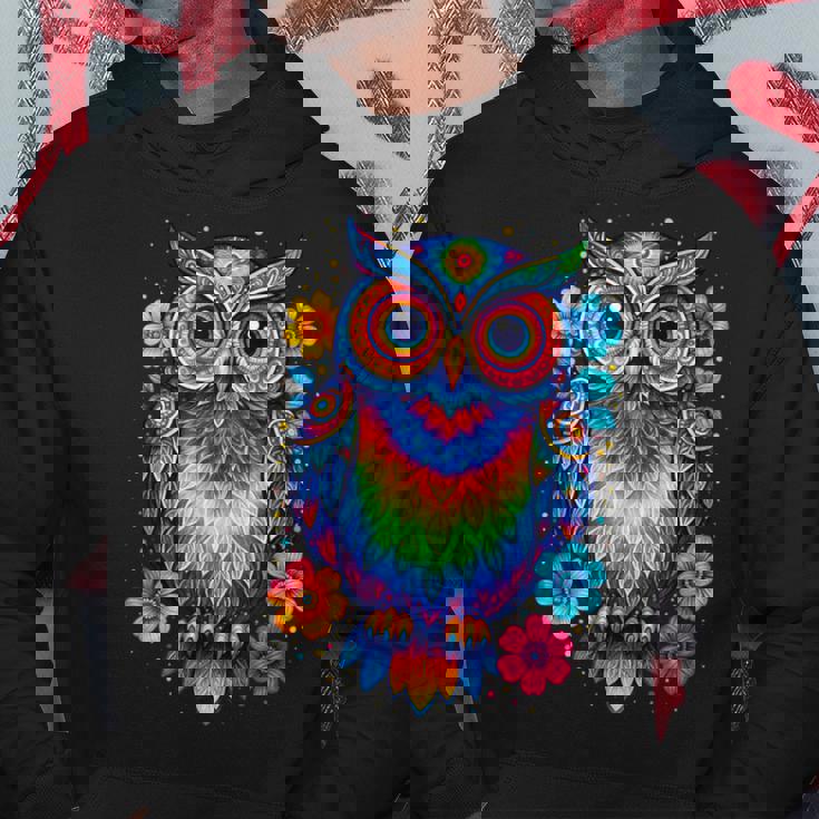 フクロウと花 カラフルなアートワーク フクロウの恋人 パーカー 面白い贈り物