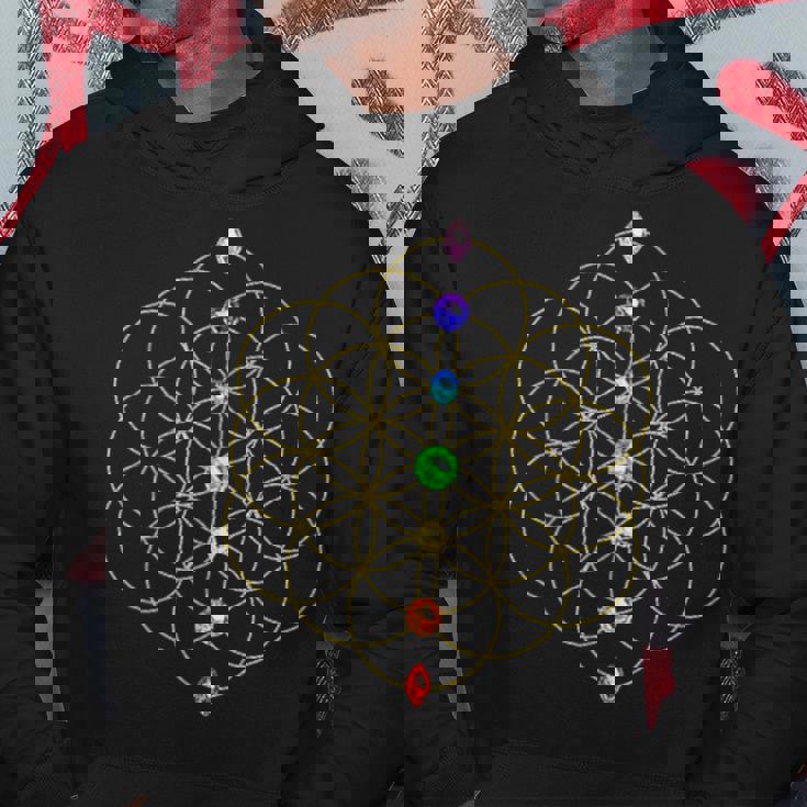 フラワー・オブ・ライフ、チャクラ、神聖幾何学、精神性、ヨガ パーカー 面白い贈り物