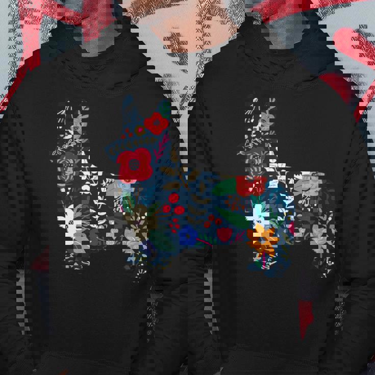 フローラルコーギーシルエット コーギー犬愛好家 パーカー 面白い贈り物