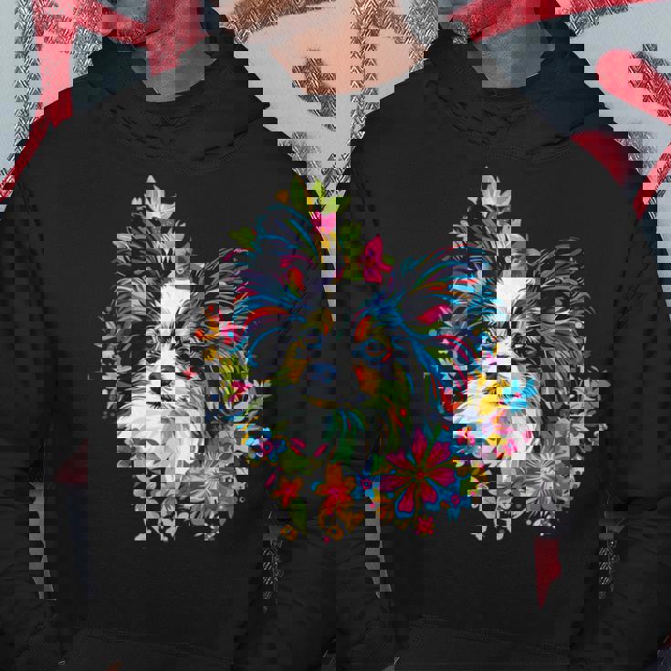 フローラル・ポップ・アート カラフルなパピヨン パーカー 面白い贈り物