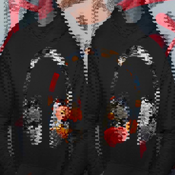 ヘッドフォンのシルエット 花柄 ボタニカル・フラワー パーカー 面白い贈り物