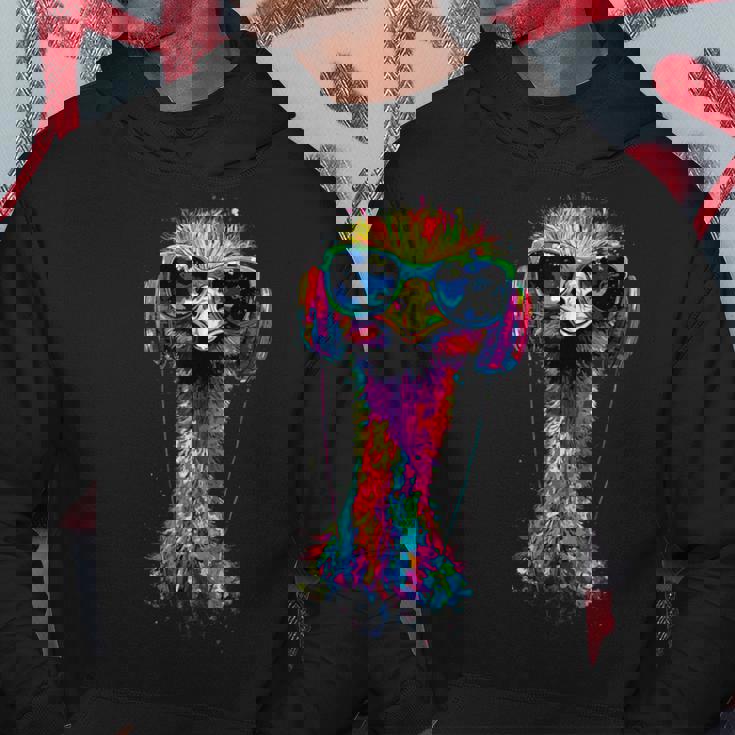 ヘッドフォン付きダチョウの鳥 カラフルなエミュー音楽djブーケ パーカー 面白い贈り物