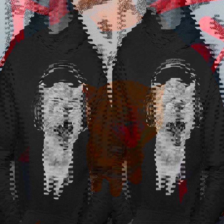 ヘッドフォン付き猫 ミーム パーカー 面白い贈り物