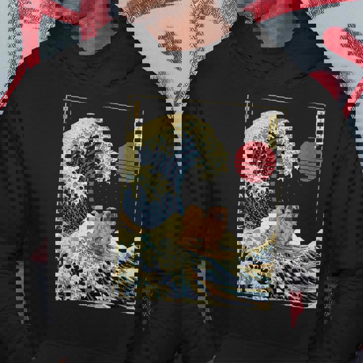 ペキニーズ日本神奈川波 おもしろサーフドッグ パーカー 面白い贈り物