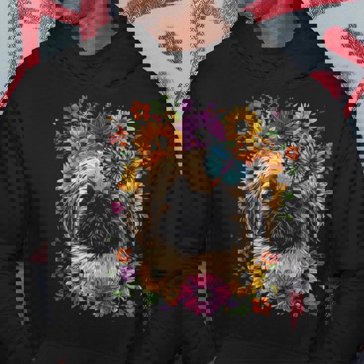 ペキニーズ犬 キュート 花柄 ひまわり コテージコア ママ お父さん パーカー 面白い贈り物