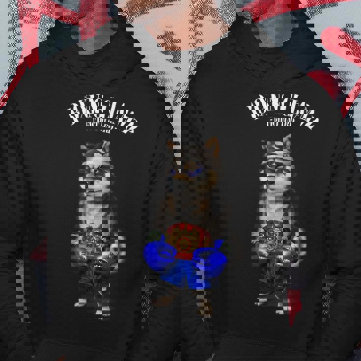 ボクシングチャンピオン ブラック柴犬ファイター パーカー 面白い贈り物