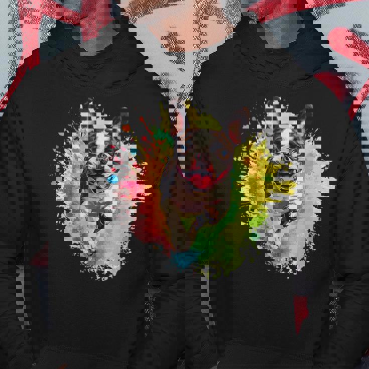 ボストンテリア 恋人 カラフル スプラッシュアート ボストンテリア パーカー 面白い贈り物