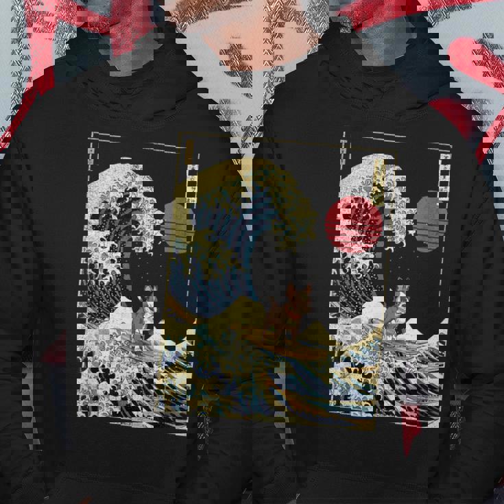 ボストンテリア 日本神奈川波 おもしろサーフドッグ パーカー 面白い贈り物