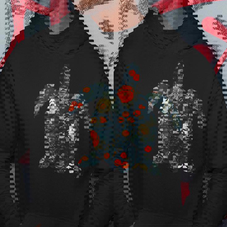 ボタニカルシルエットの花 海の花 ウミガメ パーカー 面白い贈り物