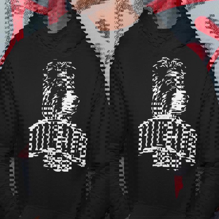 ボーダーコリーのお父さんとかわいい犬の頭を胸に パーカー 面白い贈り物