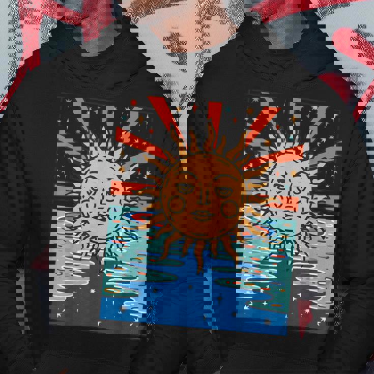 ボーホー 太陽と月 天体 三日月 フェイズ パーカー 面白い贈り物