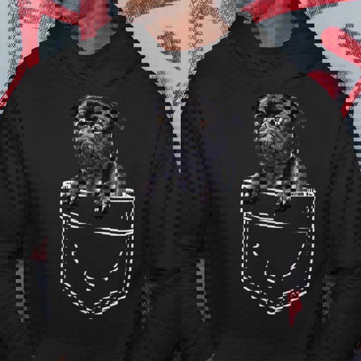 ポケットに入ったブラックパグ かわいい犬好きのギフト パーカー 面白い贈り物