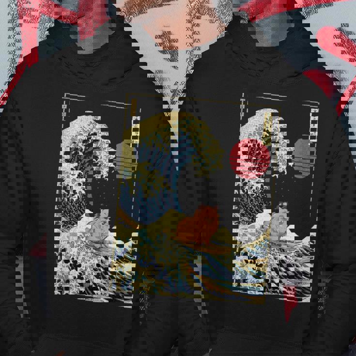 ポメラニアン 日本の神奈川波 おもしろサーフドッグ パーカー 面白い贈り物