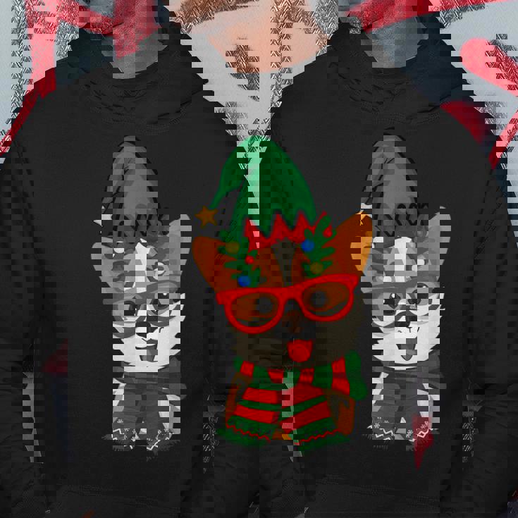 メリークリスマス かわいいオタクウェールズコーギー エルフの帽子とスカーフ付き パーカー 面白い贈り物